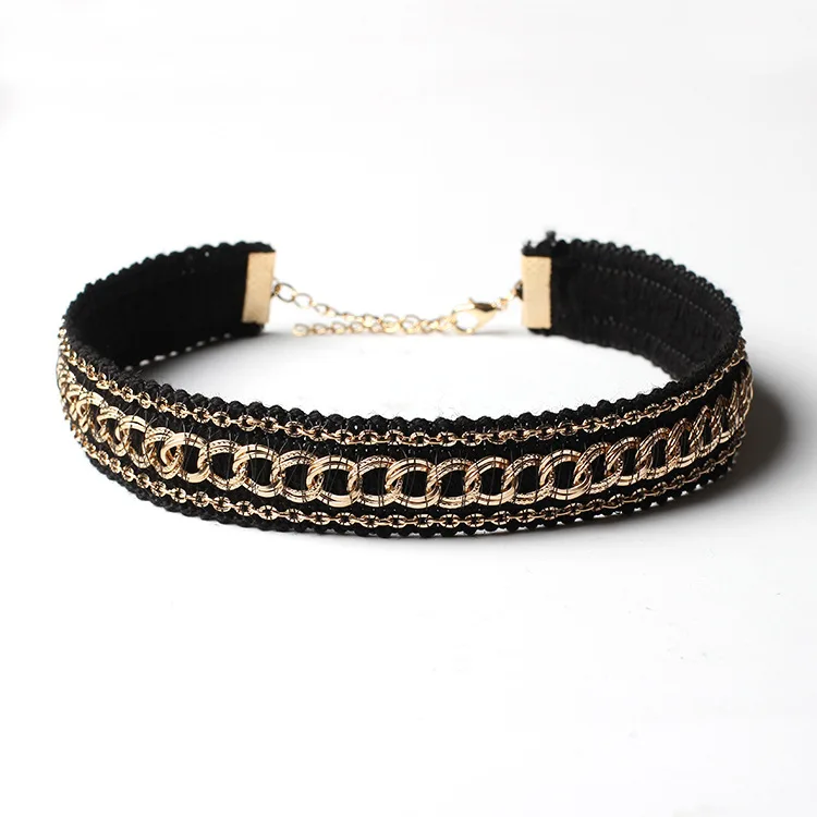 Панк choker ожерелье золотая цепь black lace для женщин ручной работы воротник женщина