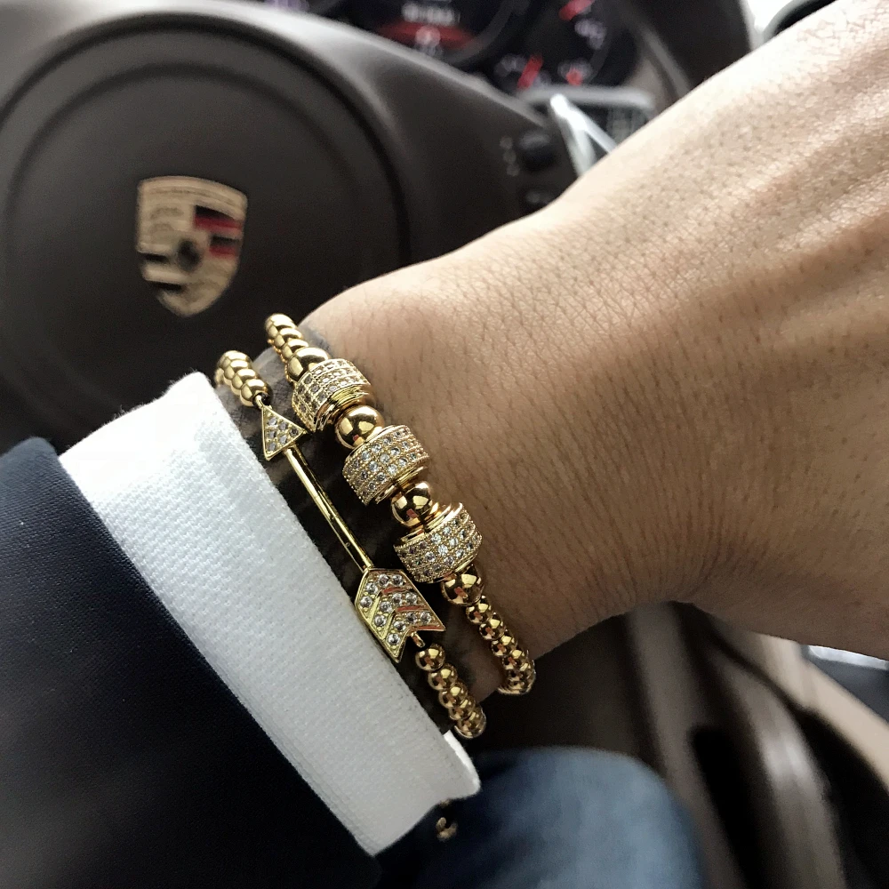 

Mcllroy Bracelets for women men/gold/rose gold/stainless steel beads/charms bracelet Micro Pave CZ zircon braided bracelet 2019