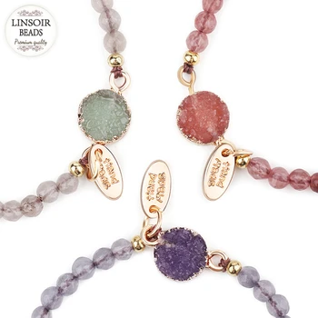 

LINSOIR Bohemia Crystal Beads Green Red Purple Resin Natural Stone Charm Bracelets Set Bangle For Women Rope Chain Bracelet 2019