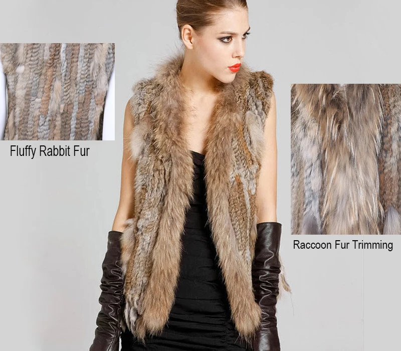 HSPL Fur Vest Real Rabbit Women Gilet With Fur Trimming Tassels Female Waistcoat Lady Real Fur Gilet Colete Feminino De Inverno long down puffer coat