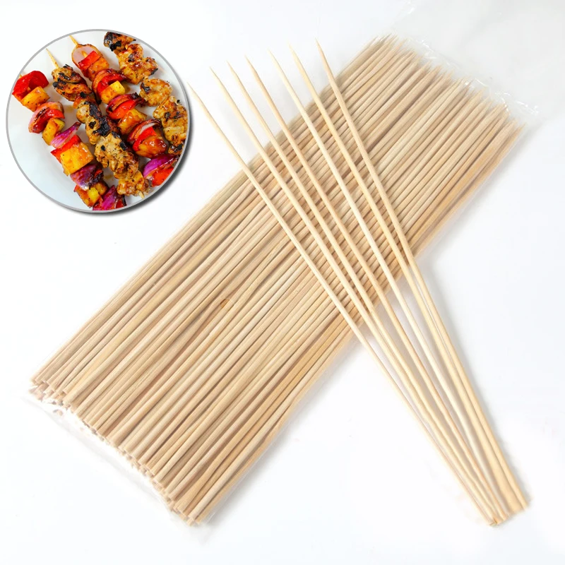 100pcs 25cmx3mm BBQ Accessories Bamboo Skewers BBQ Wood Skewer Set Tornado Potato Food Sticks Fruit Dessert Sticker Brochette