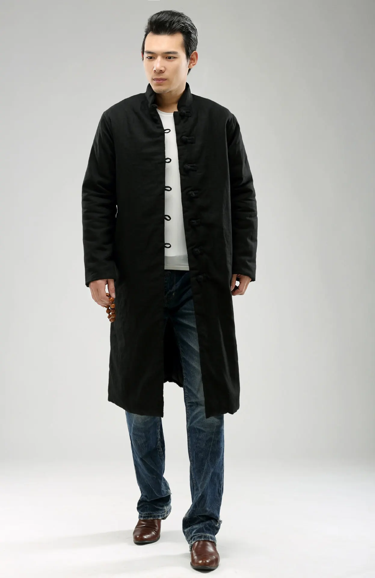 2016 Winter New High Quality Brand Thickening Coat Linen Cotton Long Padded Jacket Chinese Style Men