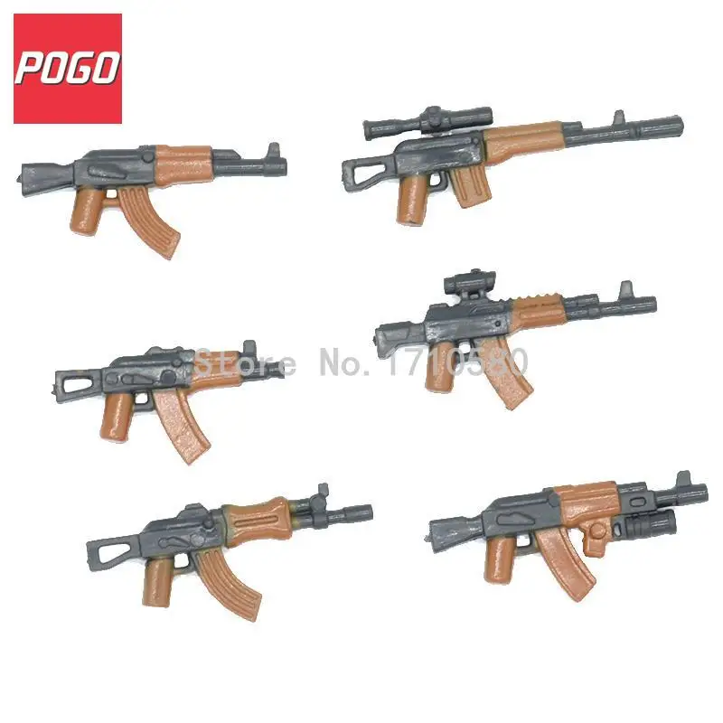 

POGO Military Series AK Weapons 6pcs/set Parts For Army City Police Swat Gun Figure AK47 DIY Building Blocks Bricks Toys