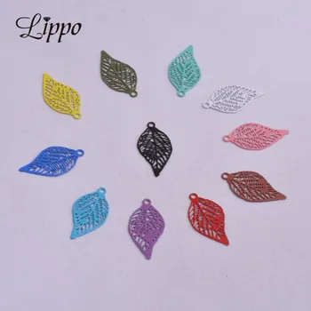 

100pcs AC3935 Colorfull Brass Leaves Charm Filigree Leaf Pendants Embellishment DIY Jewelry Materials