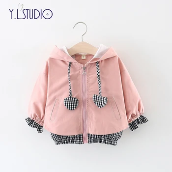 

Children's Jacket Winter Coat Baby Girl Clothing 2018 New polera Stitching Lattice Love Windproof Top Clothes for Newborn Girls