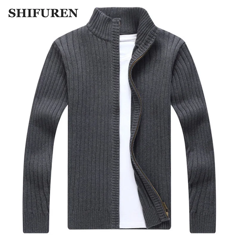 

SHIFUREN 2018 New Men's Sweater Cardigan Coats Autumn Winter Outerwear Long Sleeve Zipper Knitted Jacket Solid Color Size S-XXL