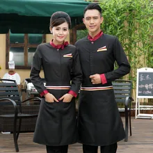 Осень китайский Ресторан униформа официанта хлебобулочных Униформа Пальто для будущих мам для женщин отель питание красные, черные фиолетовый синий официанты униформа