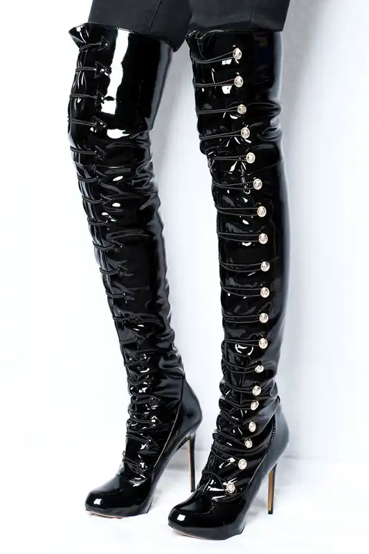 Fashion Runway Black Thigh High Boots Sexy Pointed Toe High Heels