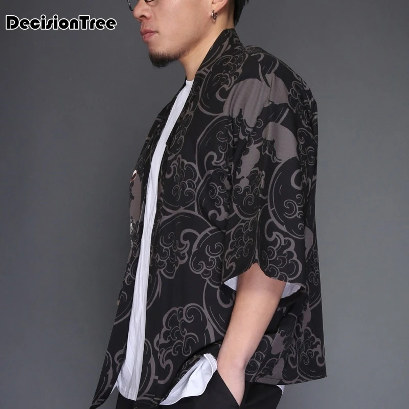 2019 summer men casual hiphop male japan style cardigan embroidery kimono coat plus japan style hiphop kimono linen overcoat