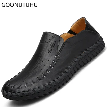 

Fashion men's shoes casual leather spring summer breathable loafers male black brown slip on shoe driving handmade shoes for men