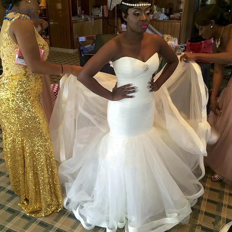 

SHJ560 African Simple Mermaid Wedding Dress 2019 Sweetheart Bridal Gowns Criss-cross Wedding Party Dresses Custom Made
