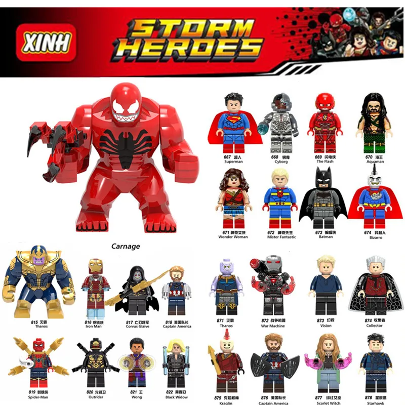 

Diy Marvel Heroes super man carnage Loki Spider man Iron Man Deadpool venom Avengers legoings Building Blocks Toys Figures