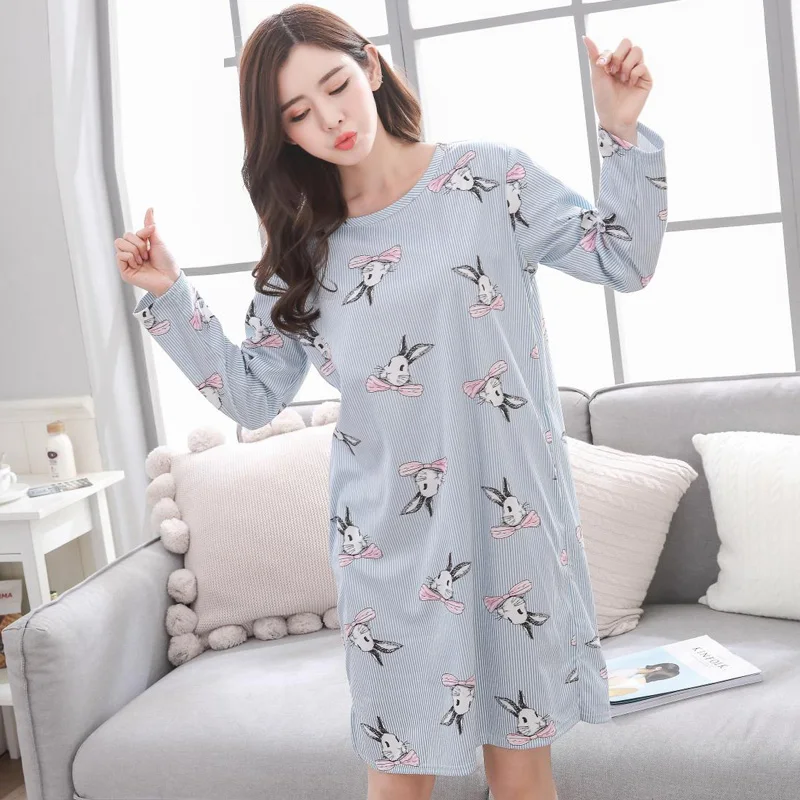 

Yidanna nightwear 2018 long sleeved women plus size Nightgown female sleepshirts milk silk girls sleepwear sleep clothing autumn