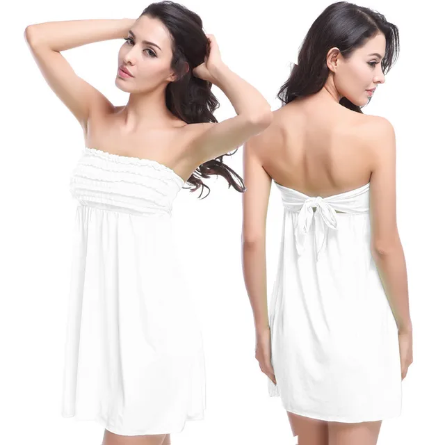 Y White Strapless Vintage Small Ruffles Top Beach Dresses Y White Strapless Vintage Small Ruffles Top Beach Dresses Cover Ups Wrap Round Skirt