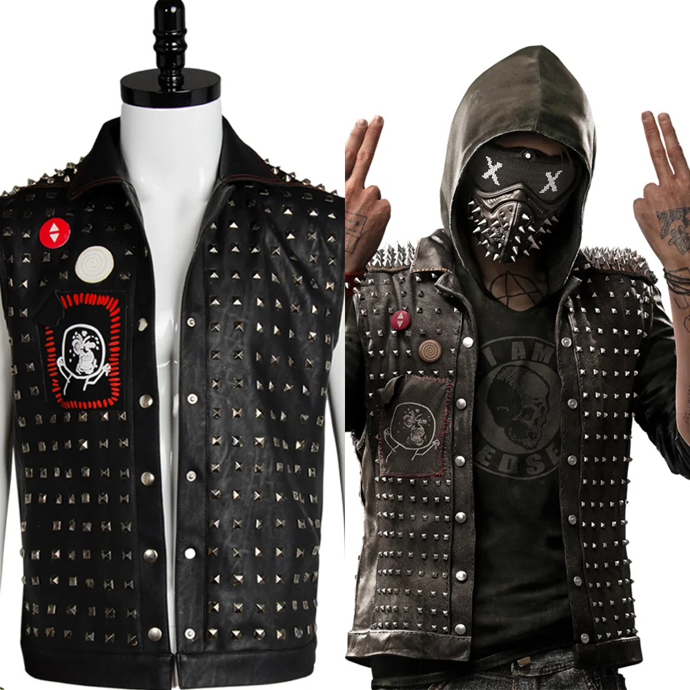 

New Original Watch Dogs 2 Cosplay Costume Wrench I Am Dedsec Shawn Baichoo Vest Jacket Uniform For Men Black Coat Halloween