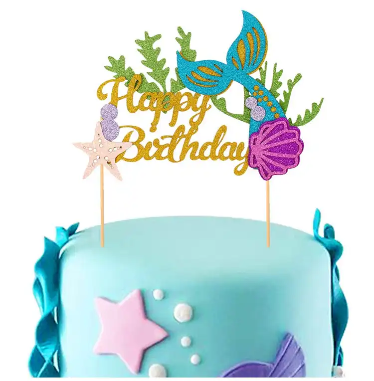 Decoration De Gateau D Anniversaire A Paillettes Soi Meme A Theme De Fille Coquillage Queue De Sirene Decoration De Gateau D Anniversaire A Paillettes Fournitures Pour Reception Cadeaux Pour Bebe Aliexpress