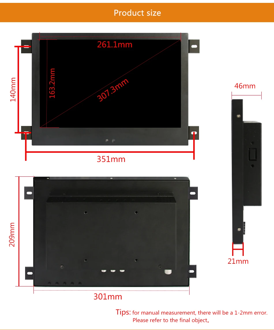 12.1/12 "VGA/HDMI Интерфейс металла В виде ракушки фиксированной ухо Установка 16:10 non-touch Экран промышленных Управление ЖК Мониторы