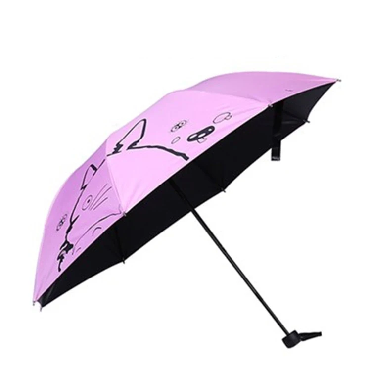 Небольшой свежий черный пластиковый зонтик с принтом шиншилл, акция, складной зонтик с тремя сложениями, двойной солнцезащитный Зонт от дождя