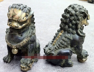 

0 Folk Collection Door fengshui Bronze Gilt Guardion Lion Foo Fu Dogs Old Statues