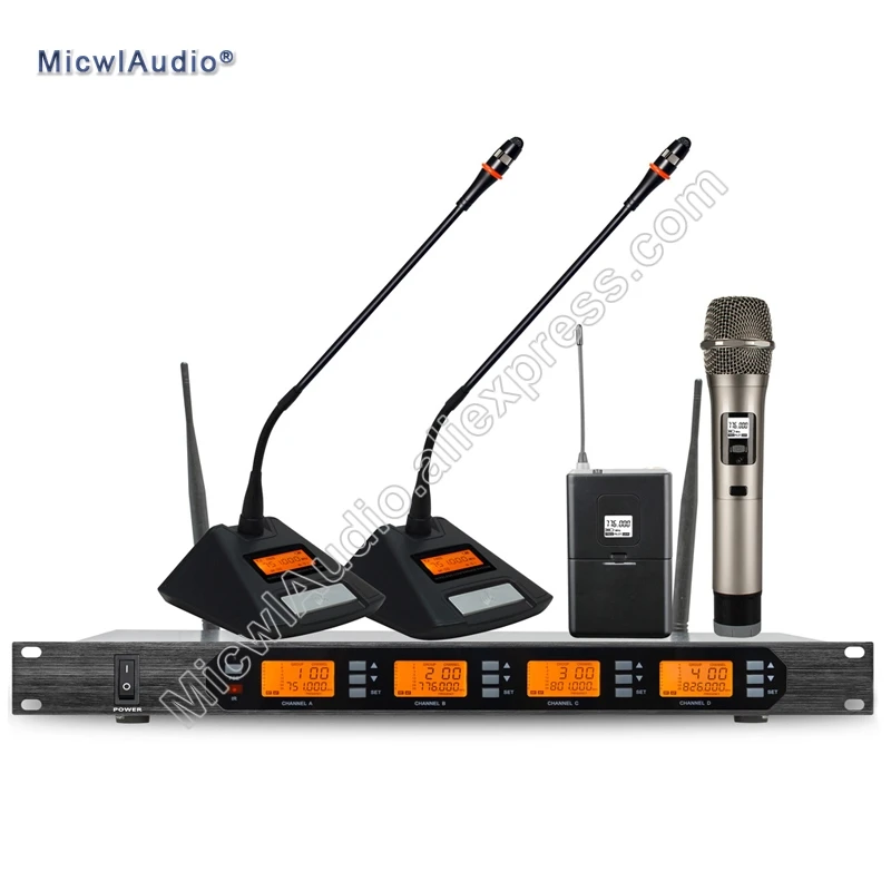 

D400 4x100 Channel Digital Wireless Microphone System 2Gooseneck + 1Bodypack + 1Handheld Micwl.Audio D400-006