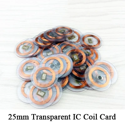 

50pcs per lot tranparent ic coil card 25mm mifare 1k s50 chip 13.56mhz access control DIY ic card contactless tag