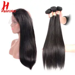 HairUGo Бразильский прямые волосы 360 кружева фронтальной с Связки натуральные волосы 2/3 Связки с закрытием фронтальные Remy натуральные волосы