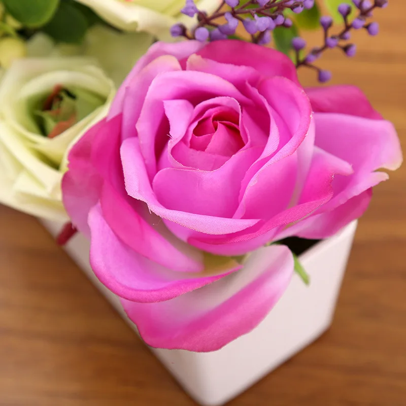 1pcs/lot Flower Rose Rose Silk Silk Flower Pot Set Wedding Home Party Flower Decoration