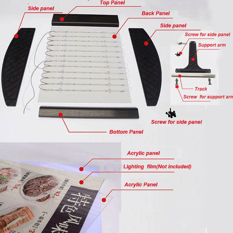 4 графика/колонка) Настенные светодиодные меню изогнутые световые коробки и освещенное меню световые знаки для ресторана