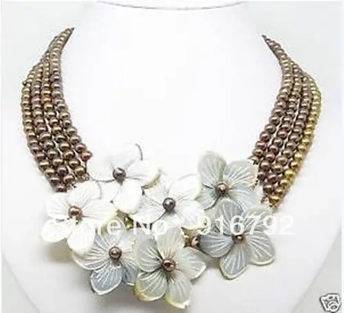 

free shipping >>>>>New Genuine 6-7MM Pearls shell Flower wedding/Party/Ball/Gift necklaces
