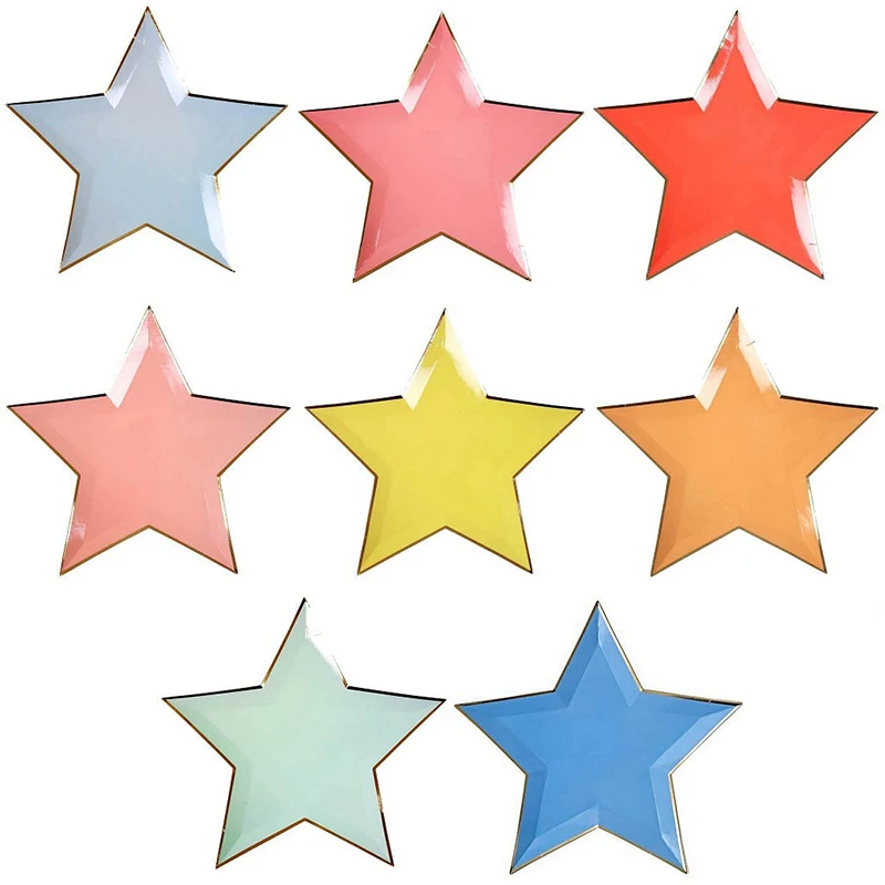 

ALIM HOT 1Set 8-Color Mixed Packing Gold Blocking Colored Five-Pointed Star Disposable Tableware Plates For Party
