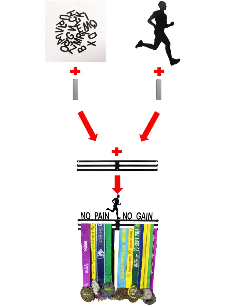 Нет боли Нет усиления дисплей бегущая спортивная медаль за марафон вешалка