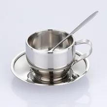 125 ml hochwertigem stahl tasse untertasse und löffel set edelstahl doppelwand kaffeetasse