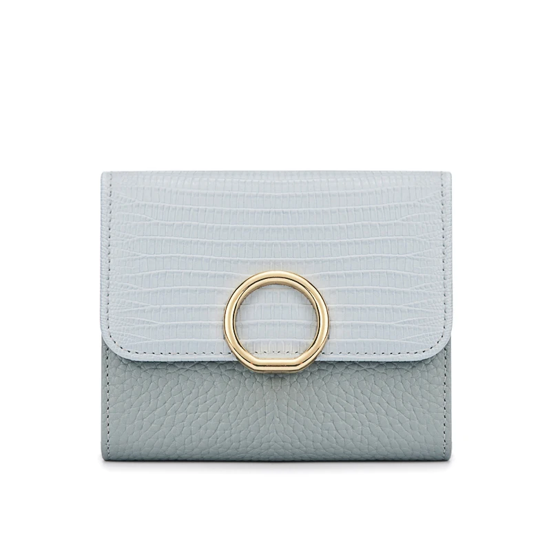 

Luxury Brand Genuine Leather Short Wallet Designer Women Metal Ring Small Wallets Ladies Lizard Pattern Patchwork Mini Purses