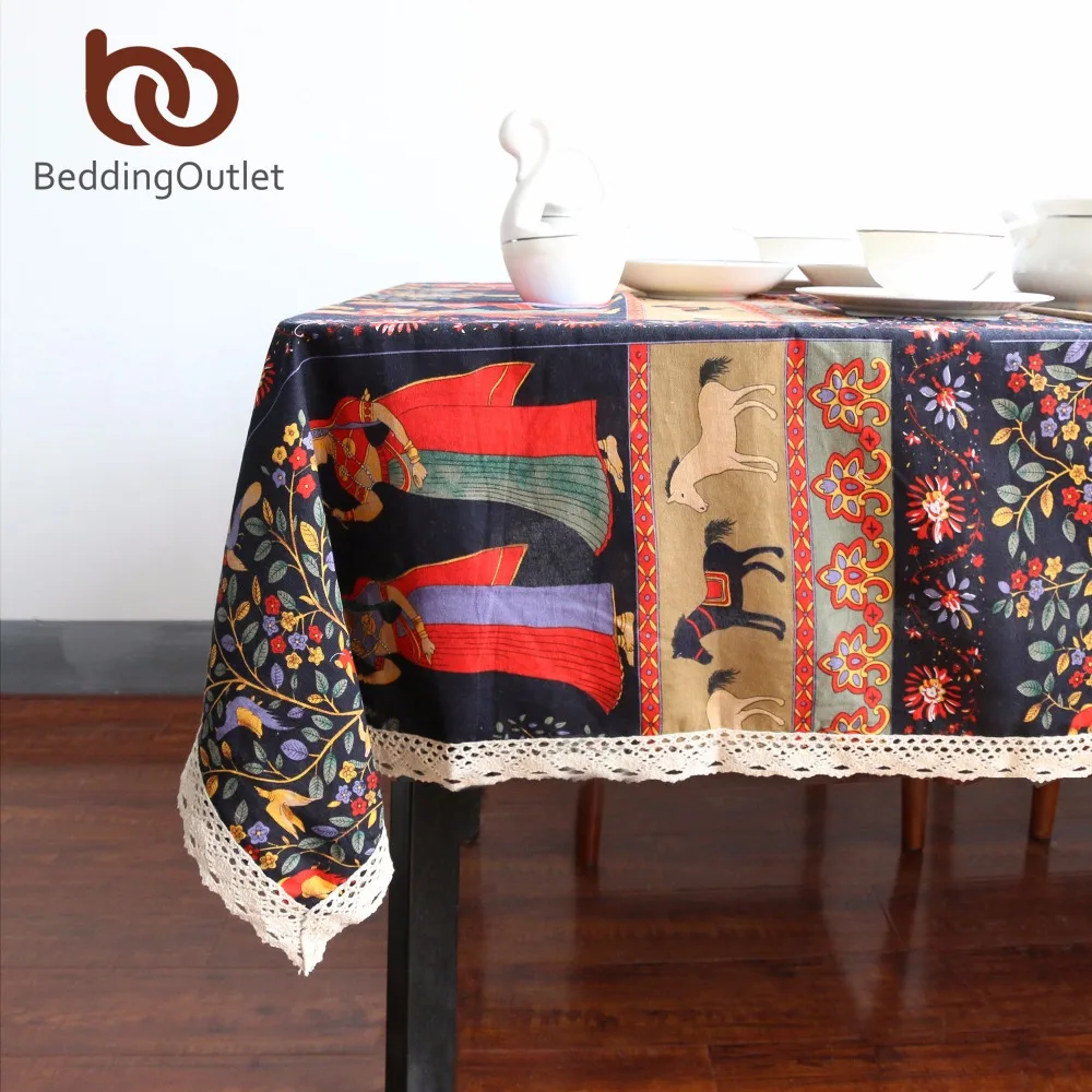 BeddingOutlet Tablecloth Ethnic Cotton Linen Table Cover Rectangular