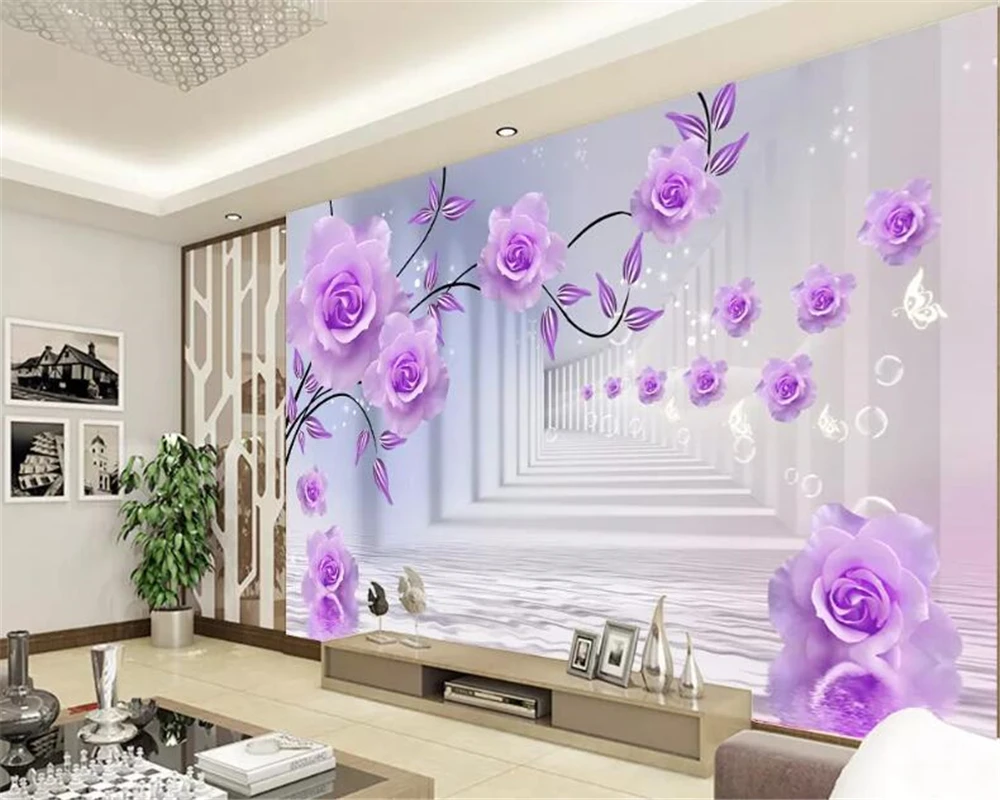 beibehang Custom 3D photo wallpaper 3D stereo purple rose painting living room bedroom TV background wallpaper for walls 3 d