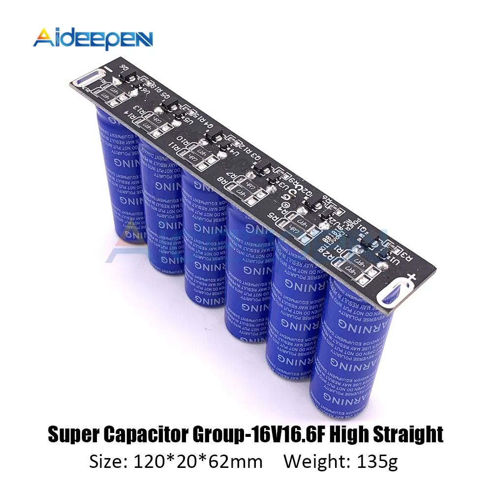 

Super Farad Capacitors 6PCS/Set 16V 16.6F Super Capacitor with Protection Board Single Row 2.7V 100F Farad Capacitor for Car