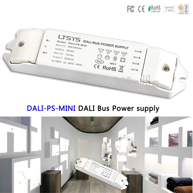 

LTECH led Driver DALI-PS-MINI;DALI Bus Power supply;AC100-240V input,15VDC 200MA output DALI Dimming controller for LED light