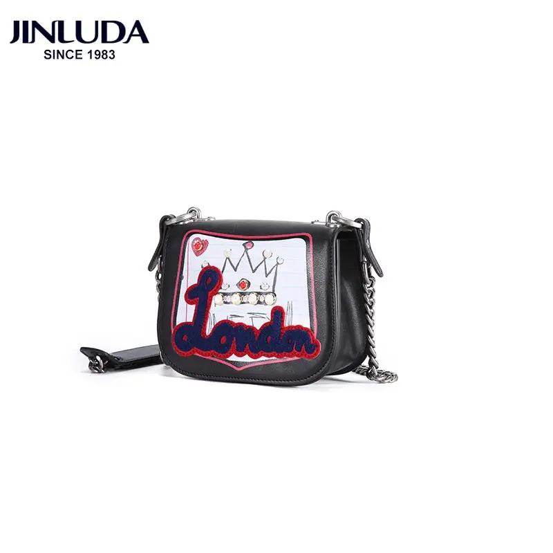 JINLUDA Female Bag 2018 New Personality Graffiti Chain Saddle Bag Fashion Shoulder Handbag Messenger Bag Mini Bag 