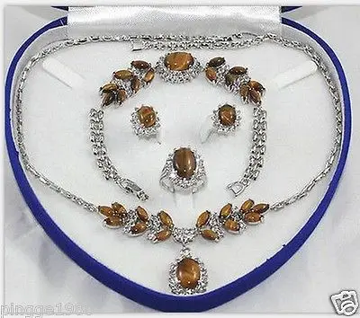 

Hot sale Free Shipping>>women's jewelry tiger's eye 18KGP Earring Bracelet Necklace