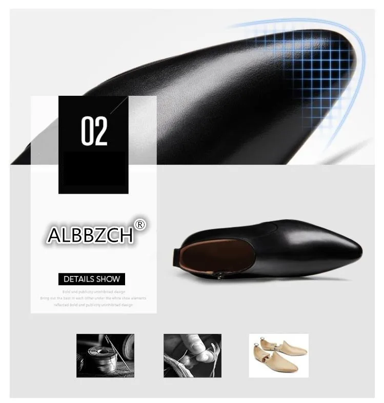 Autumn winter mens pointed toe genuine leather ankle boots men high heels quality wedding dress shoes career work boots botas 44