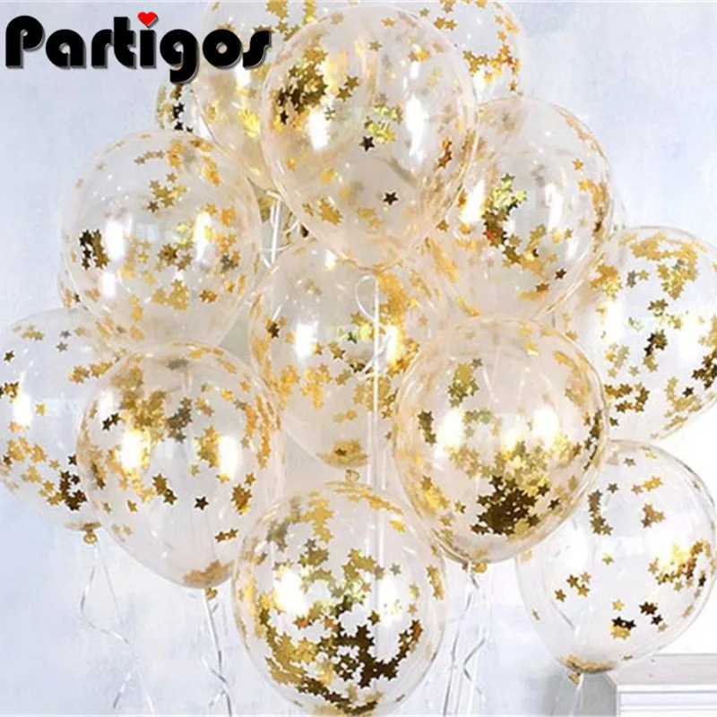 

10pcs 12inch Clear Rose Gold Round Star Confetti Latex Balloons Wedding Birthday Christmas Sownflake Confetti Helium Balls Decor