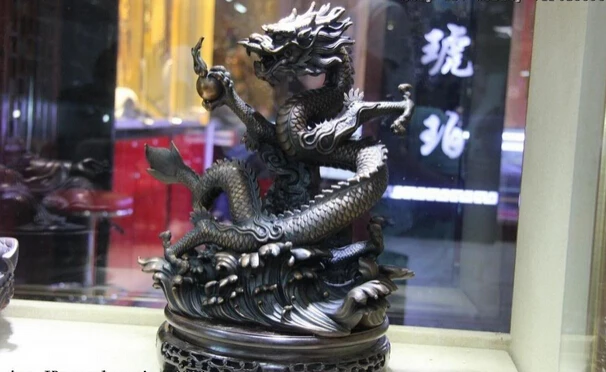 

Collectible bronze lion statue S0949 13 Pure Copper Bronze Home Feng Shui Wealth Lucky Dragon Hold Ball Bead Statue (B0413)