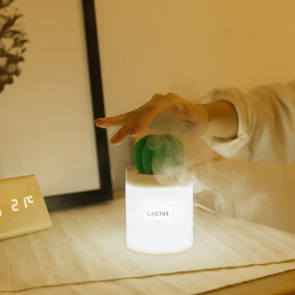 Дешево USB кактус увлажнитель воздуха ультразвуковой увлажнитель воздуха с ночной Светильник, делающий туман, ароматерапический дифузор тумана дл...