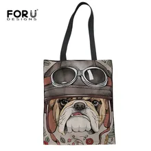 FORUDESIGNS/для женщин большая сумка для покупок милый Бульдог печати многоразовые повседневные женские льняные женские складные тканевые сумки Bolsas Mujer