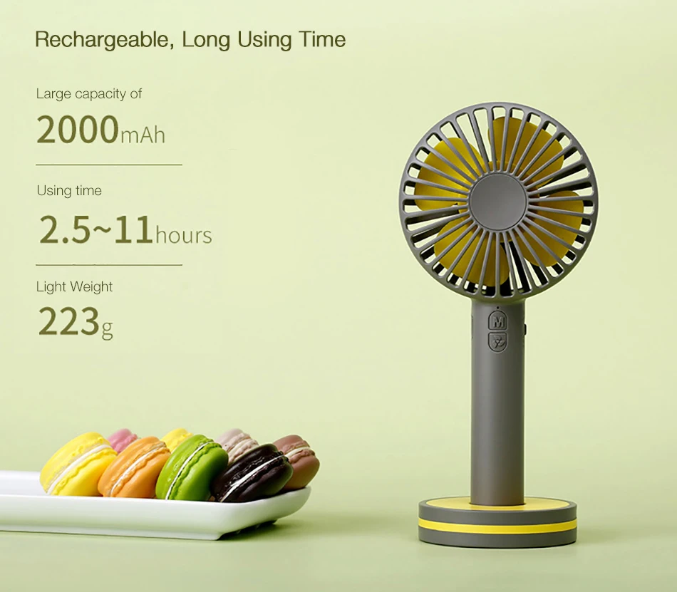 Portable Creative Macaron Design USB Rechargeable 2 Modes Desktop Handheld Fan with Mirror Base