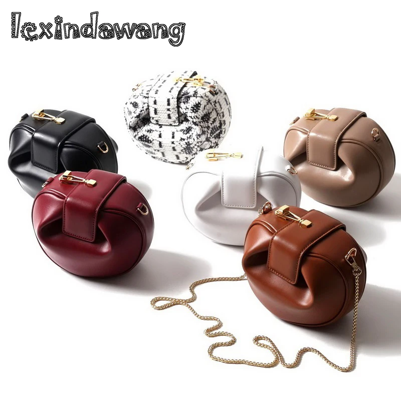 

2019 Leather Handbags Small Mini Unique HandBag Fashion Chain Shoulder Bag Lock Hasp Vintage Retro Round Purses High Quality