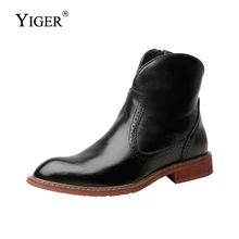 YIGER/Новинка; мужские Ботильоны; сезон осень-зима; Мужская обувь из воловьей кожи; кожаные ботинки; мужские Ботинки Martin; мотоботы на молнии; теплые ботинки на меху; 237