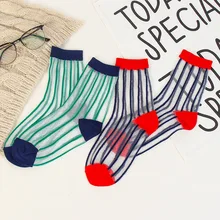 2 пары весна лето впитывают пот прозрачные короткие носки женские кристально эластичные полосатые шелковые носки женские дышащие носки леди