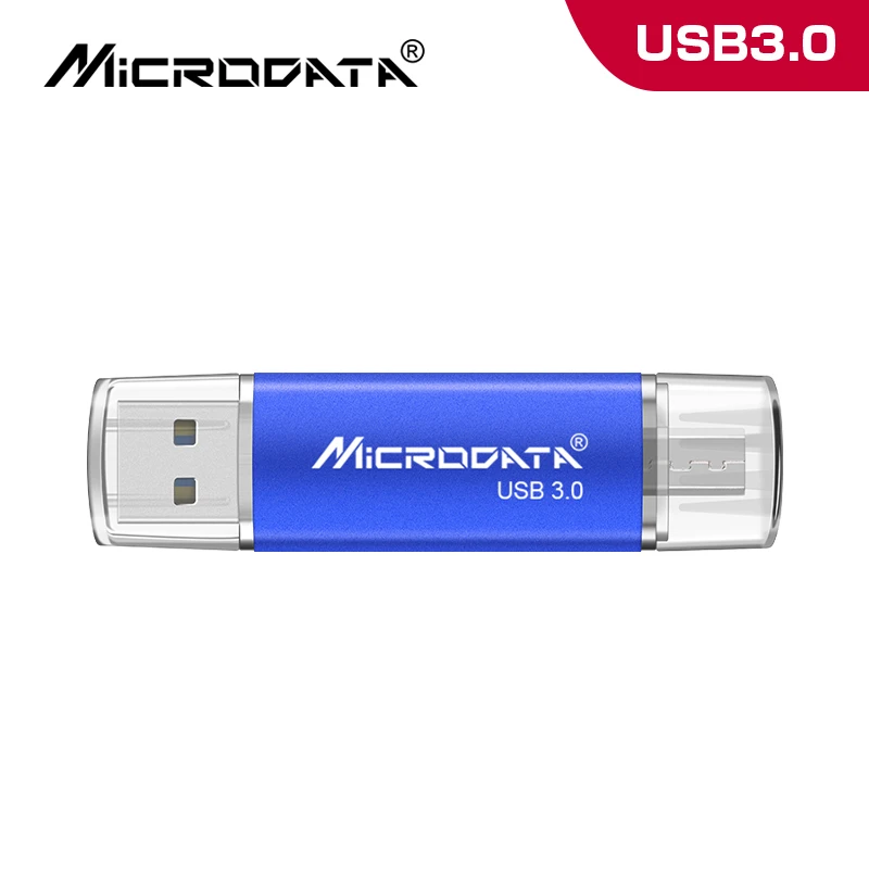 OTG USB 3,0 usb флешка 16 ГБ 32 ГБ USB флеш-накопитель 3,0 флеш-накопитель 64 Гб 128 Гб Внешняя память 2 в 1 Флешка в розничной упаковке - Цвет: Синий