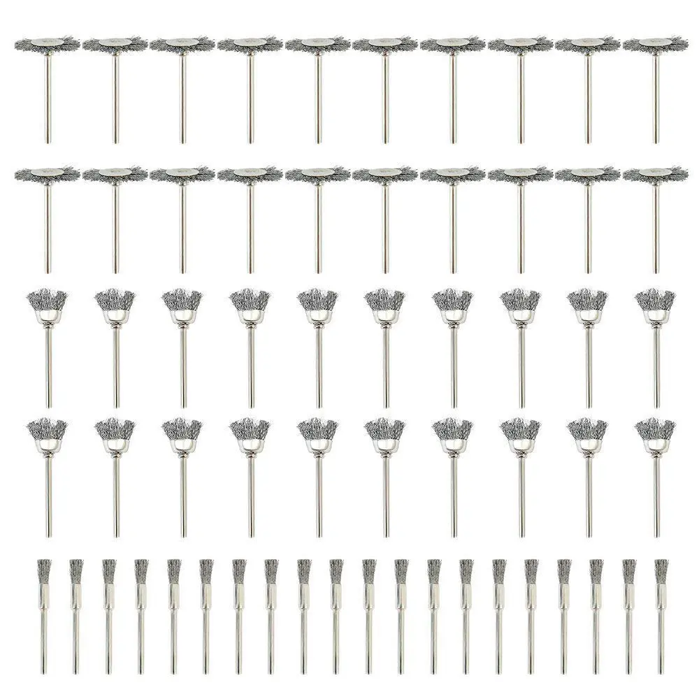 

Hot 60X 3mm Steel Cleaning Wire Brushes Wheel Cup Brush Polishing Attachment Kit for Dremel Rotary Tool
